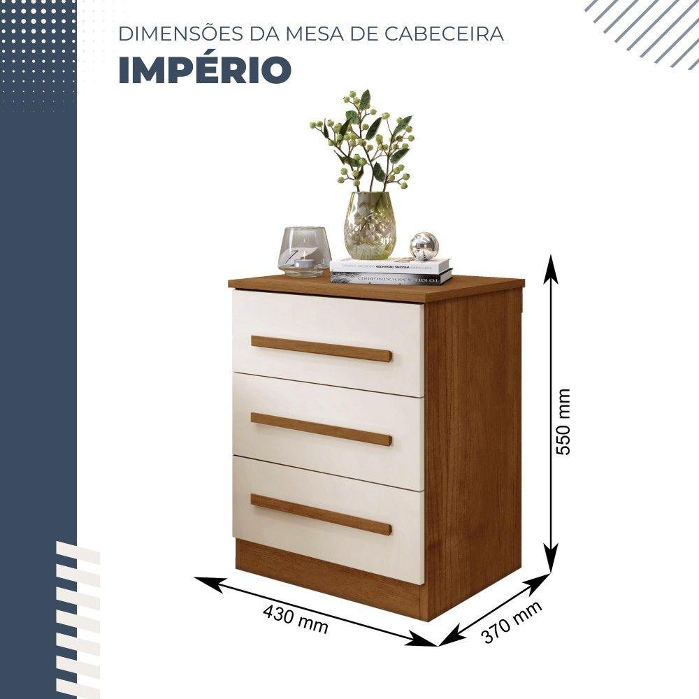 Conjunto 2 Mesas de Cabeceira Império 3 Gavetas Benetil Cinamomo Off White
