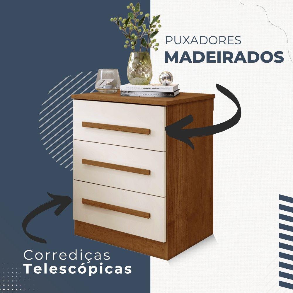 Conjunto 2 Mesas de Cabeceira Império 3 Gavetas Benetil Cinamomo Off White