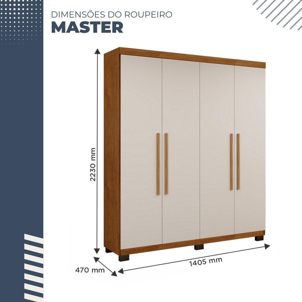 Guarda Roupa 4 Portas 3 Gavetas Master Benetil Cinamomo Off White