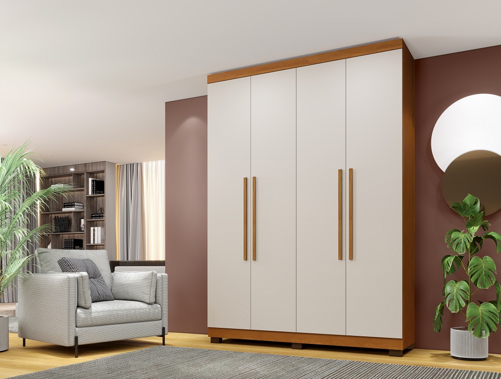 Guarda Roupa 4 Portas New Master Benetil Cinamomo/Off White