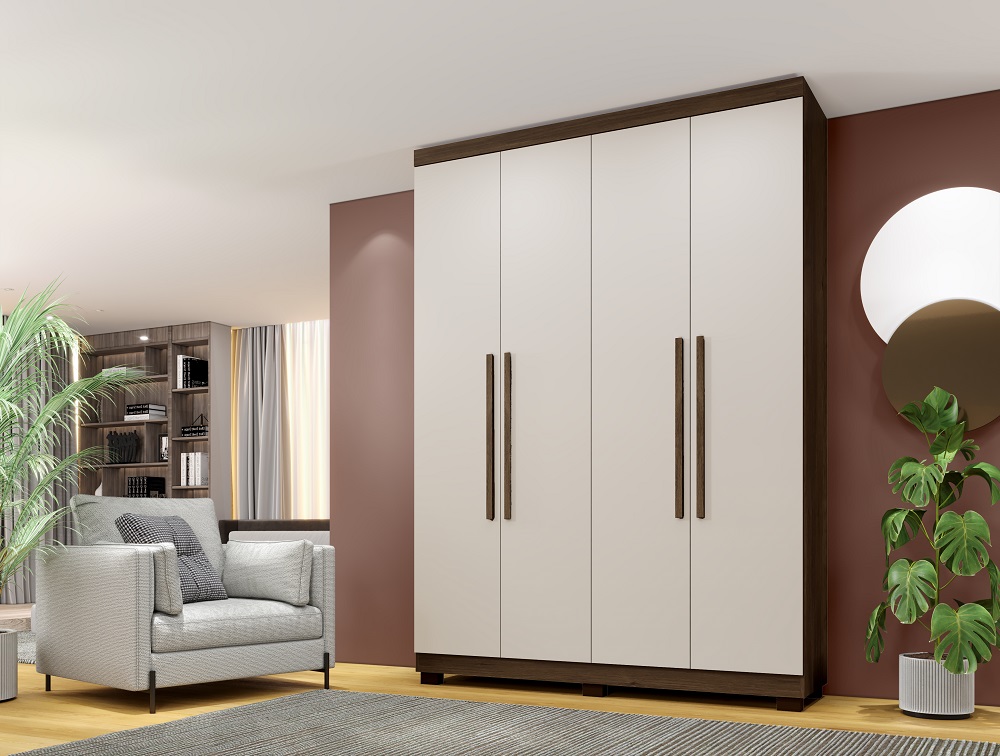 Guarda Roupa 4 Portas New Master Benetil Imbuia/Off White