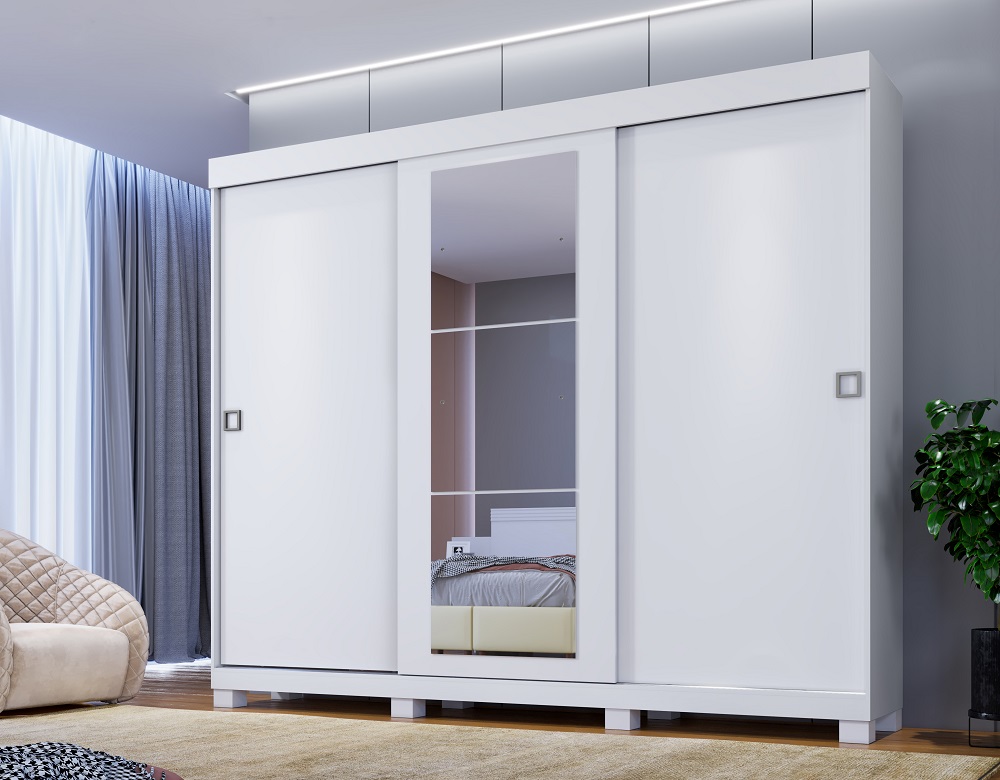 Guarda Roupa Casal 3 Portas 6 Gavetas Com Espelho Firenze Benetil Branco