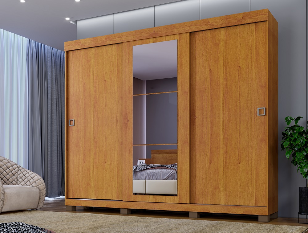 Guarda Roupa Casal 3 Portas 6 Gavetas Com Espelho Firenze Benetil Cinamomo