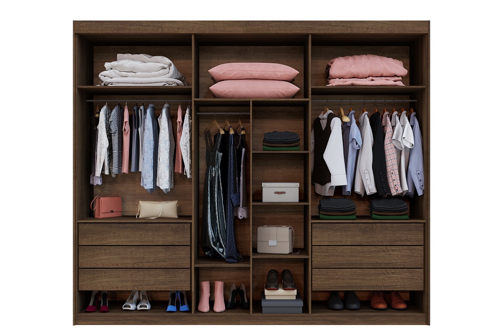Guarda Roupa Casal 3 Portas 6 Gavetas Com Espelho Firenze Benetil Imbuia
