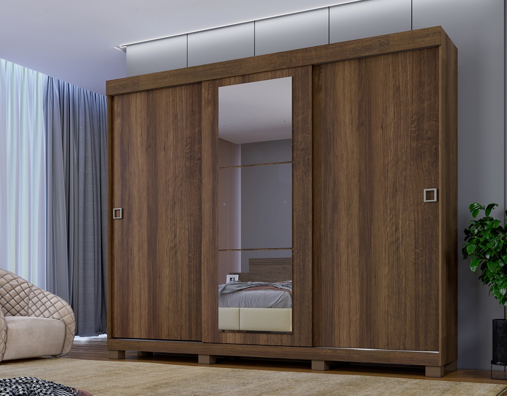 Guarda Roupa Casal 3 Portas 6 Gavetas Com Espelho Firenze Benetil Imbuia