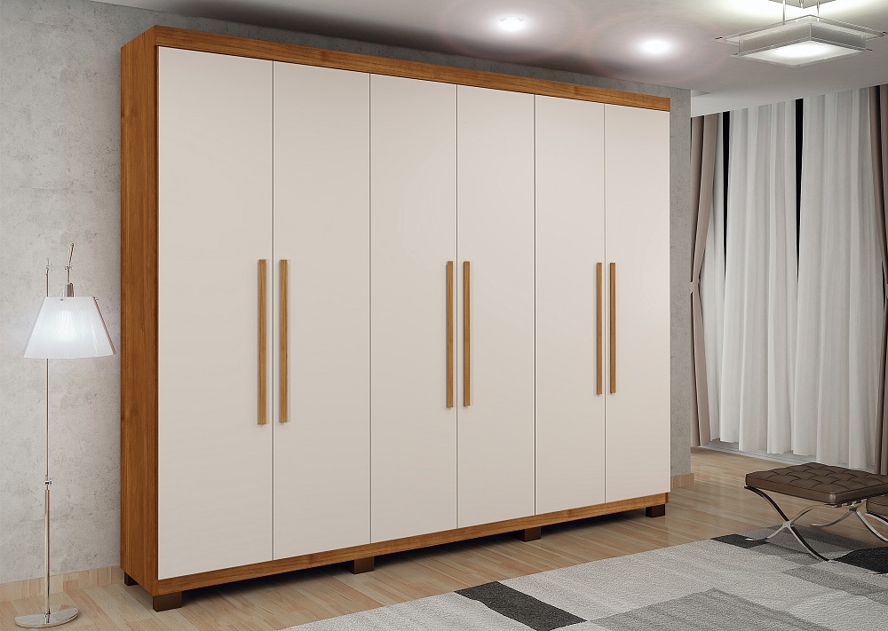 Guarda Roupa Casal 6 Portas 4 Gavetas Master Benetil  Cinamomo/Off White