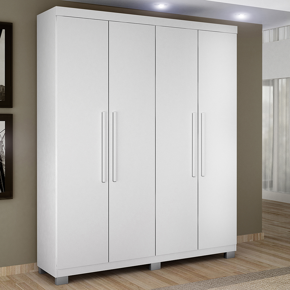 Guarda Roupa Solteiro 4 Portas 3 Gavetas Master Benetil Branco