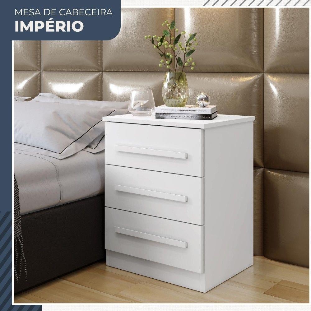Mesa de Cabeceira Império 3 Gavetas Benetil Branco