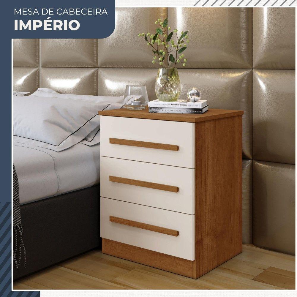 Mesa de Cabeceira Império 3 Gavetas Benetil Cinamomo Off White