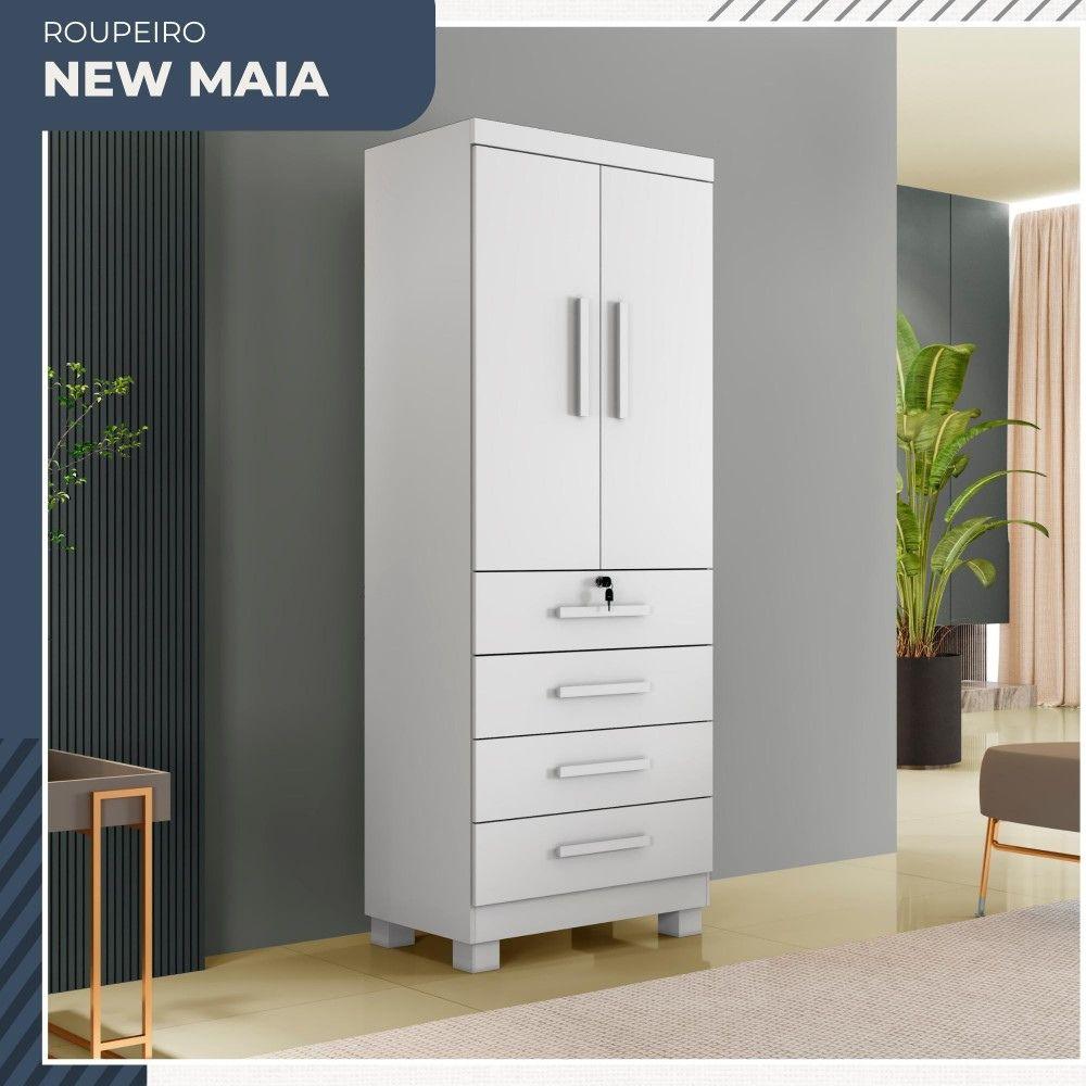 Multiuso Roupeiro Maia 2 Portas 4 Gavetas com Chave Benetil Branco