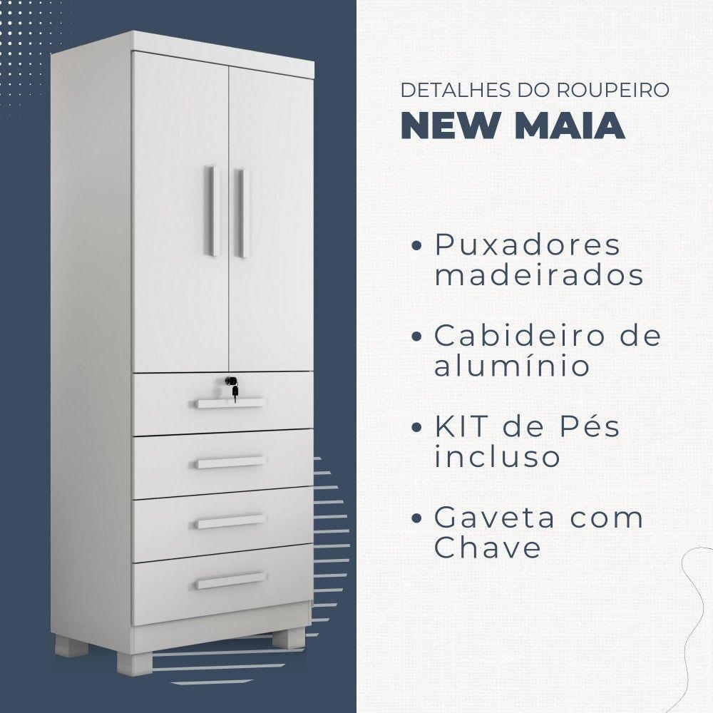 Multiuso Roupeiro Maia 2 Portas 4 Gavetas com Chave Benetil Branco