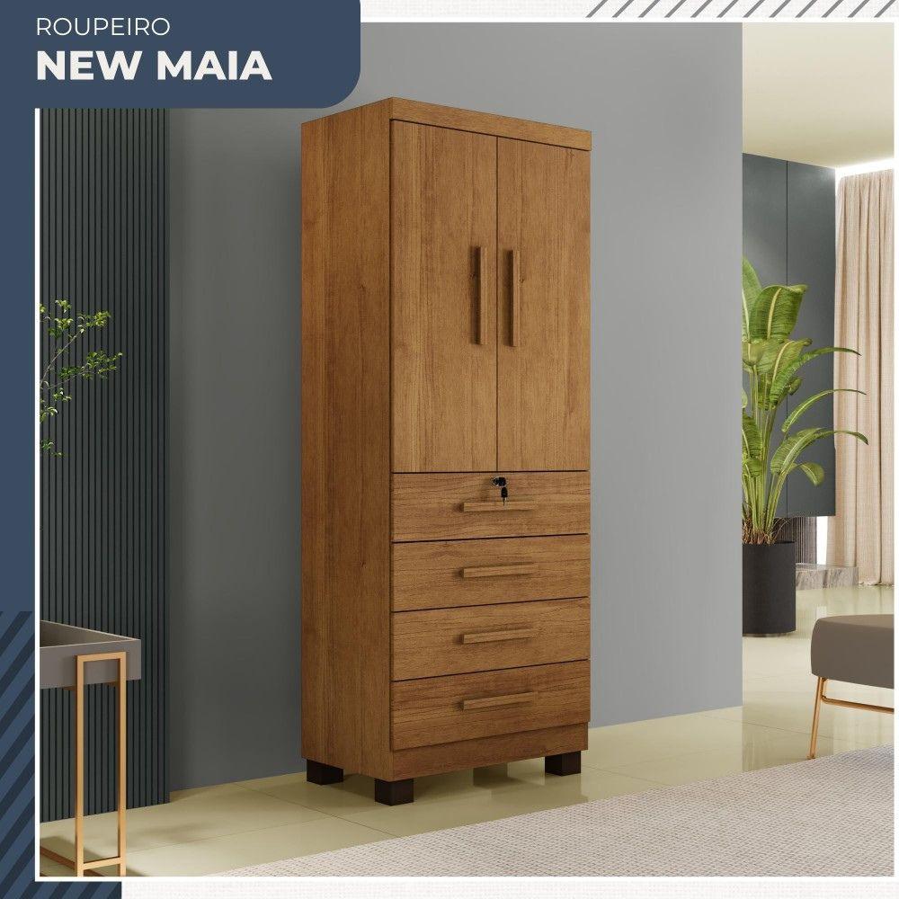 Multiuso Roupeiro Maia 2 Portas 4 Gavetas com Chave Benetil Cinamomo