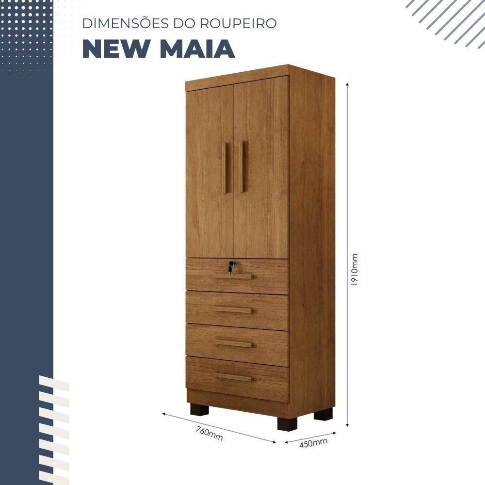 Multiuso Roupeiro Maia 2 Portas 4 Gavetas com Chave Benetil Cinamomo