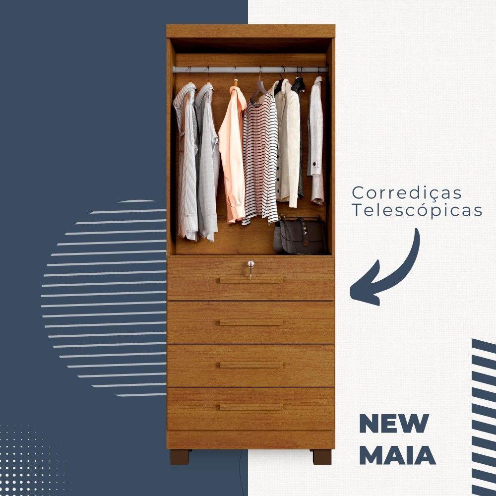 Multiuso Roupeiro Maia 2 Portas 4 Gavetas com Chave Benetil Cinamomo