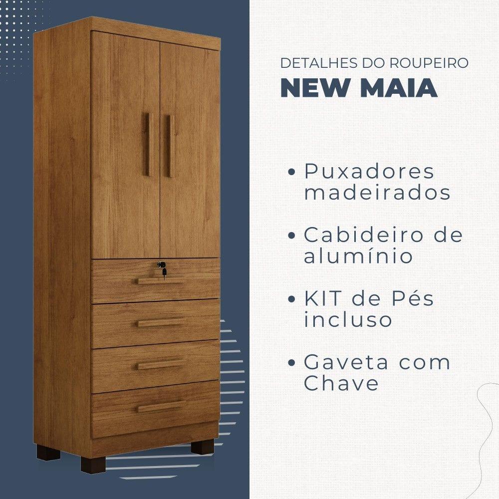 Multiuso Roupeiro Maia 2 Portas 4 Gavetas com Chave Benetil Cinamomo