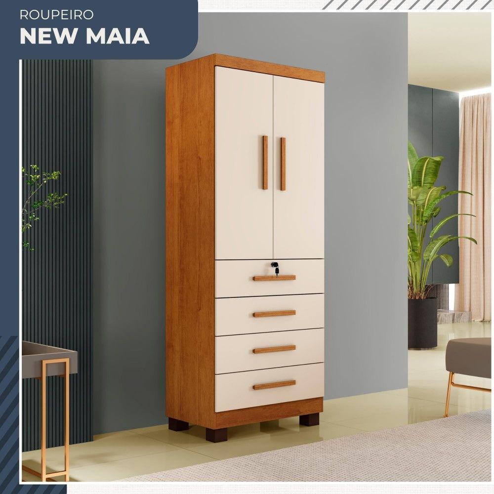 Multiuso Roupeiro Maia 2 Portas 4 Gavetas com Chave Benetil Cinamomo Off White