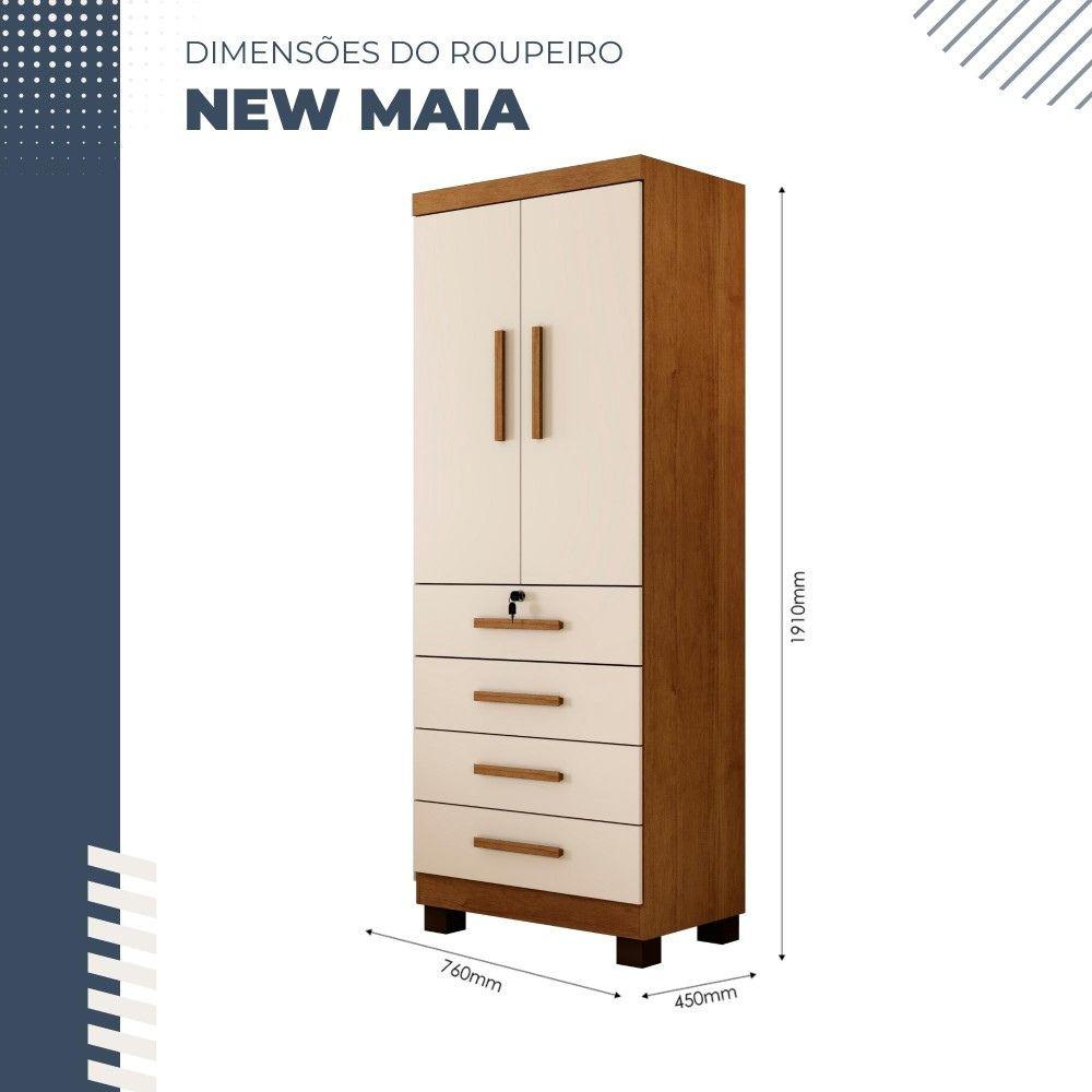 Multiuso Roupeiro Maia 2 Portas 4 Gavetas com Chave Benetil Cinamomo Off White
