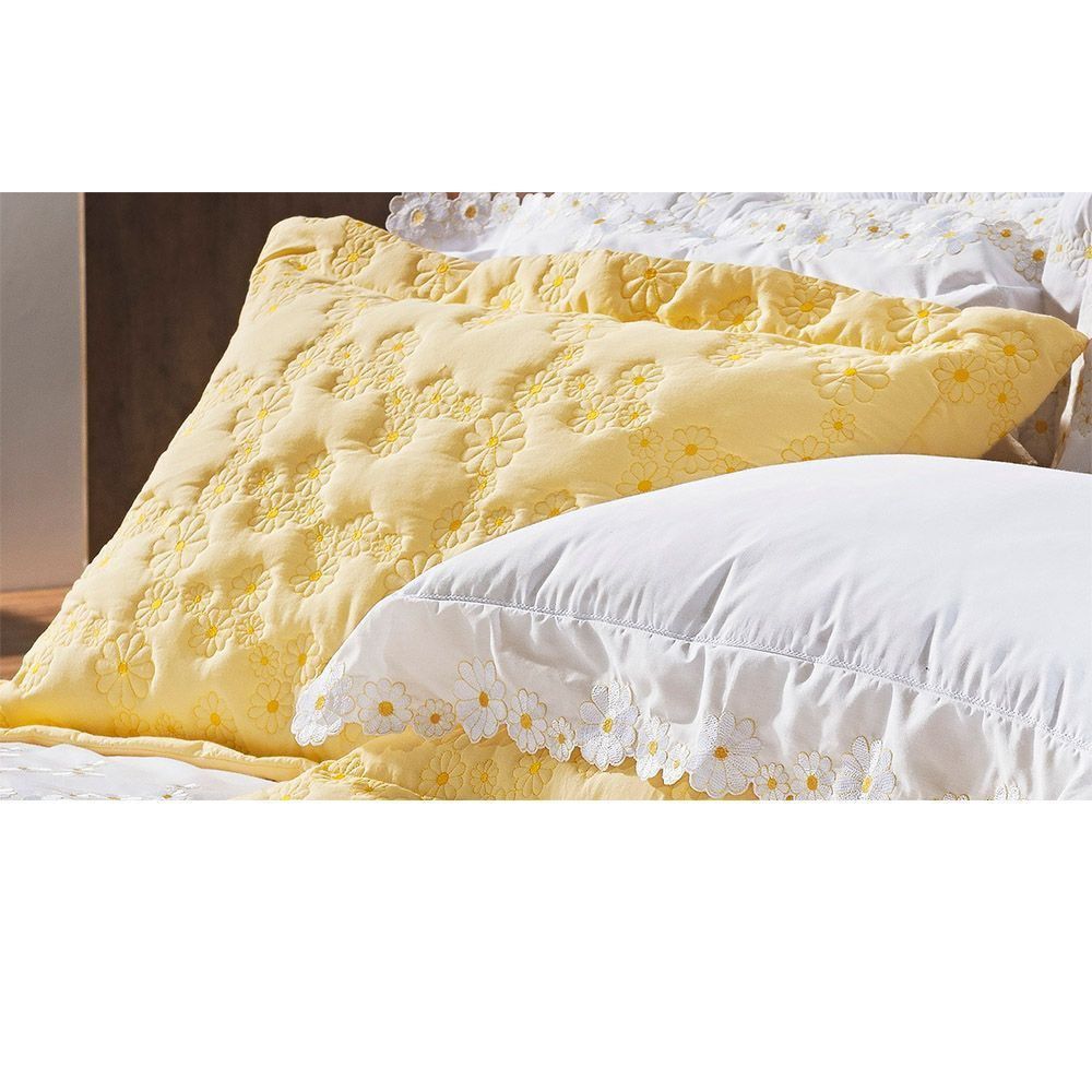 Kit Cobre Leito Casal King 03 Peças Bordado Percal 200 Fios Nuance Amarelo - Bernadete Casa 