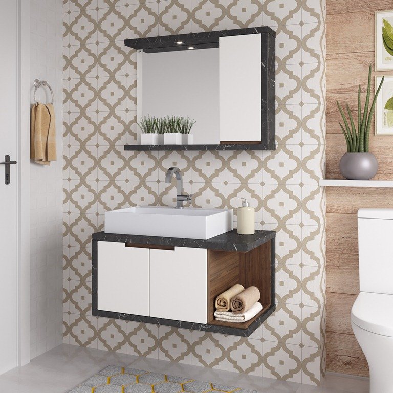 Conjunto de Banheiro Berton Matrix 0,80cm Cinzel/Ameixa/br