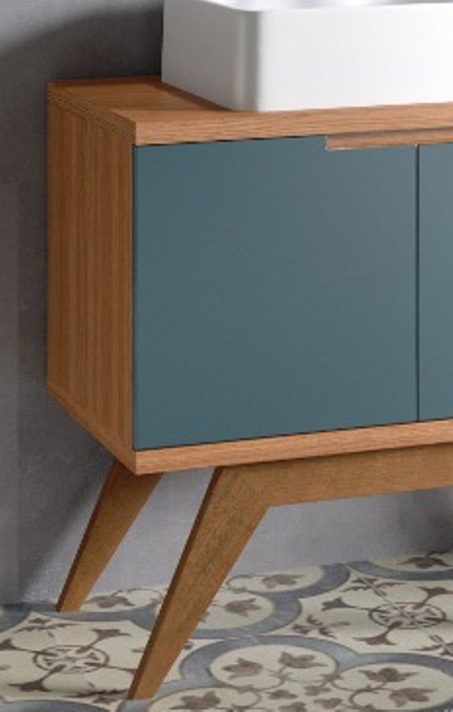 Conjunto de Banheiro Berton Onix 0,80cm Cinamomo/Azul Petróleo liso