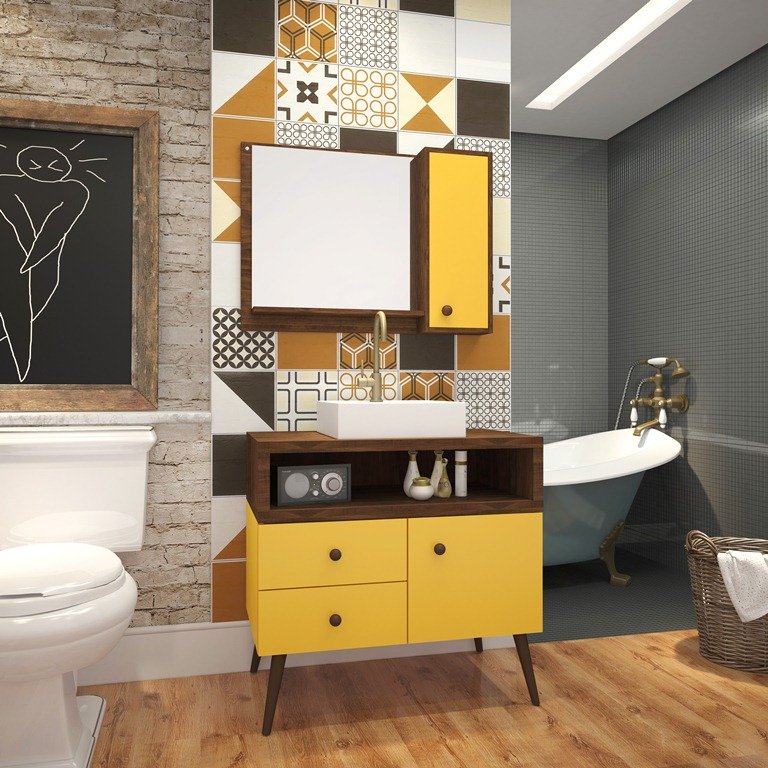 Conjunto de Banheiro Retrô Tebas 0,80cm Ameixa/amarelo