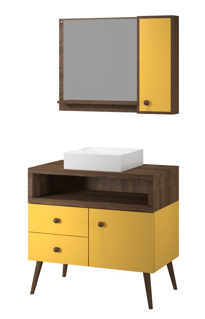 Conjunto de Banheiro Retrô Tebas 0,80cm Ameixa/amarelo