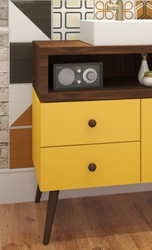 Conjunto de Banheiro Retrô Tebas 0,80cm Ameixa/amarelo