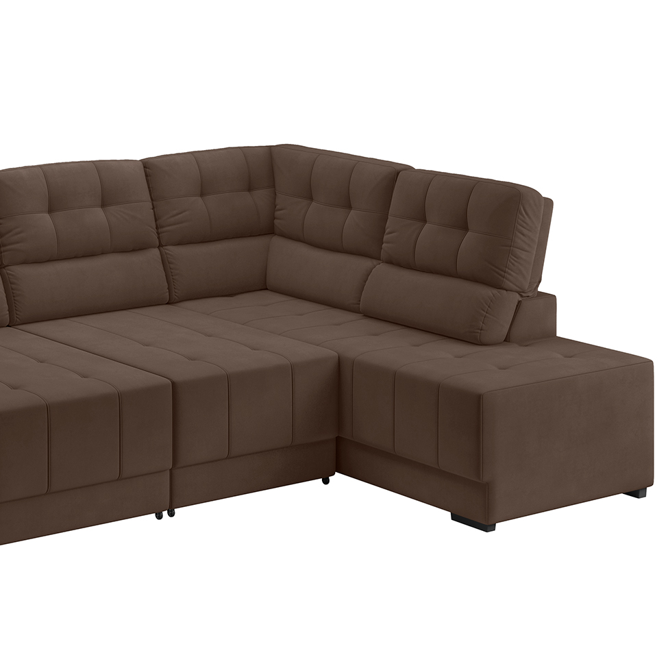 Sofá de Canto 3 Lugares Retrátil e Reclinável Firenze Suede Marrom