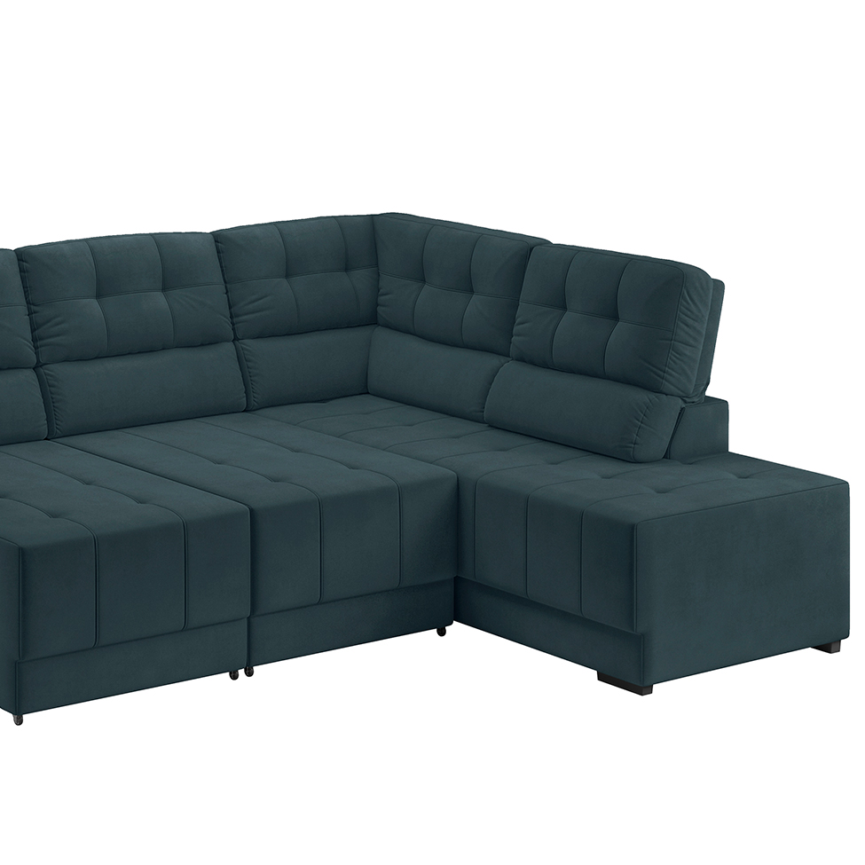 Sofá de Canto 3 Lugares Retrátil e Reclinável Firenze Suede Petroleo