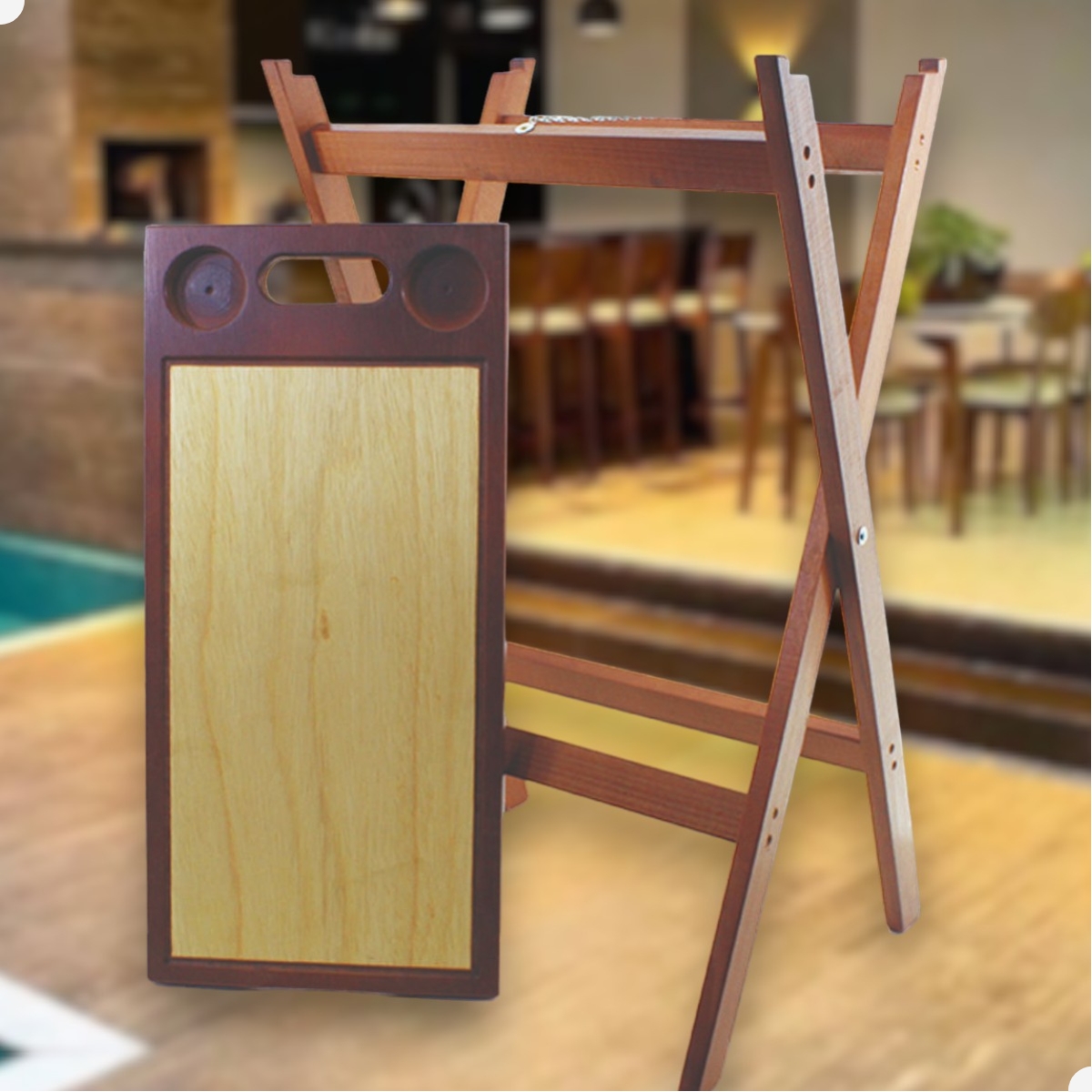 Kit Tabua de Carne Para Churrasco Com Cavalete de Madeira Porta Copo