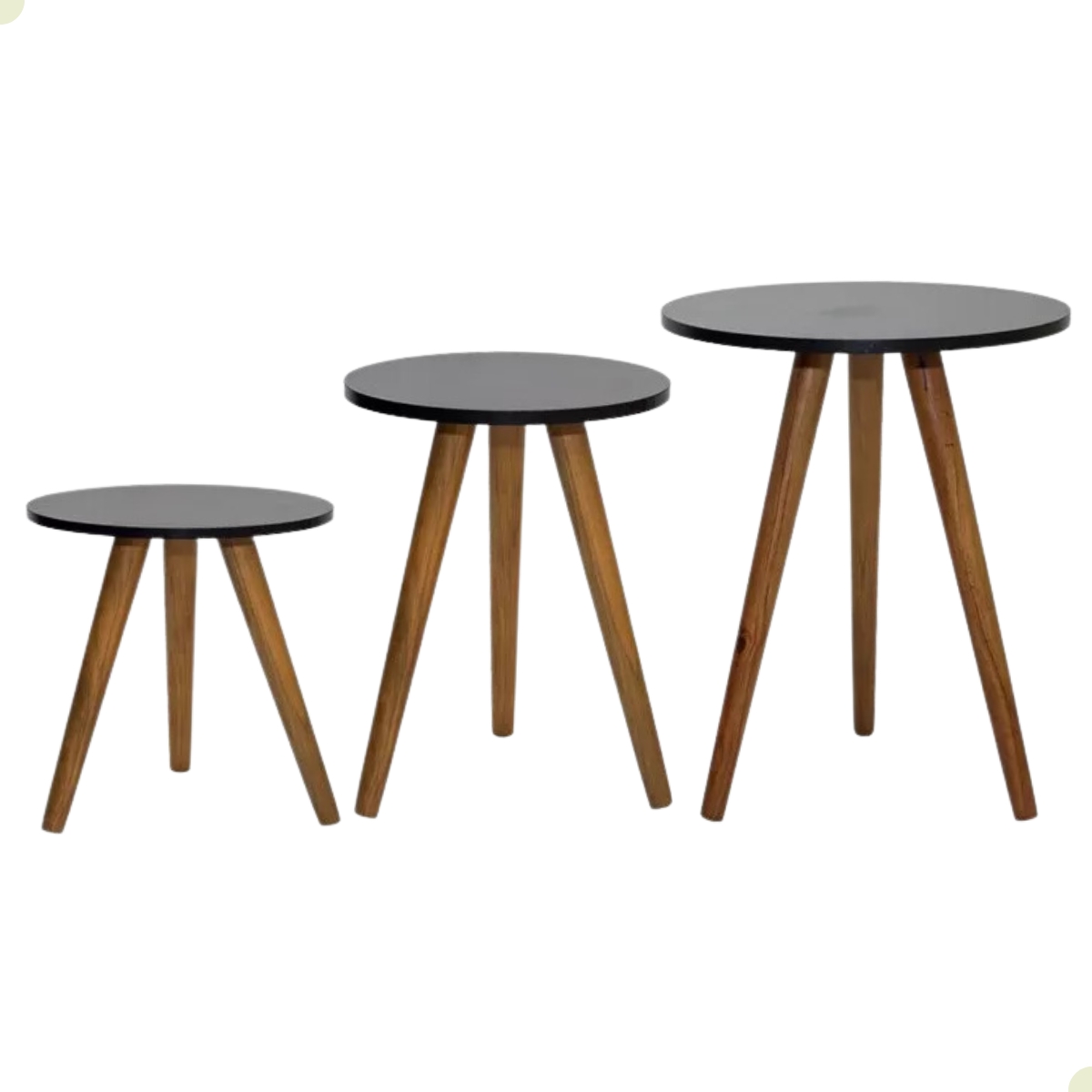 Kit Trio Jogo de Mesinhas Lateral Redondas Sala Pé Palito Decoração Retro Porta Objetos