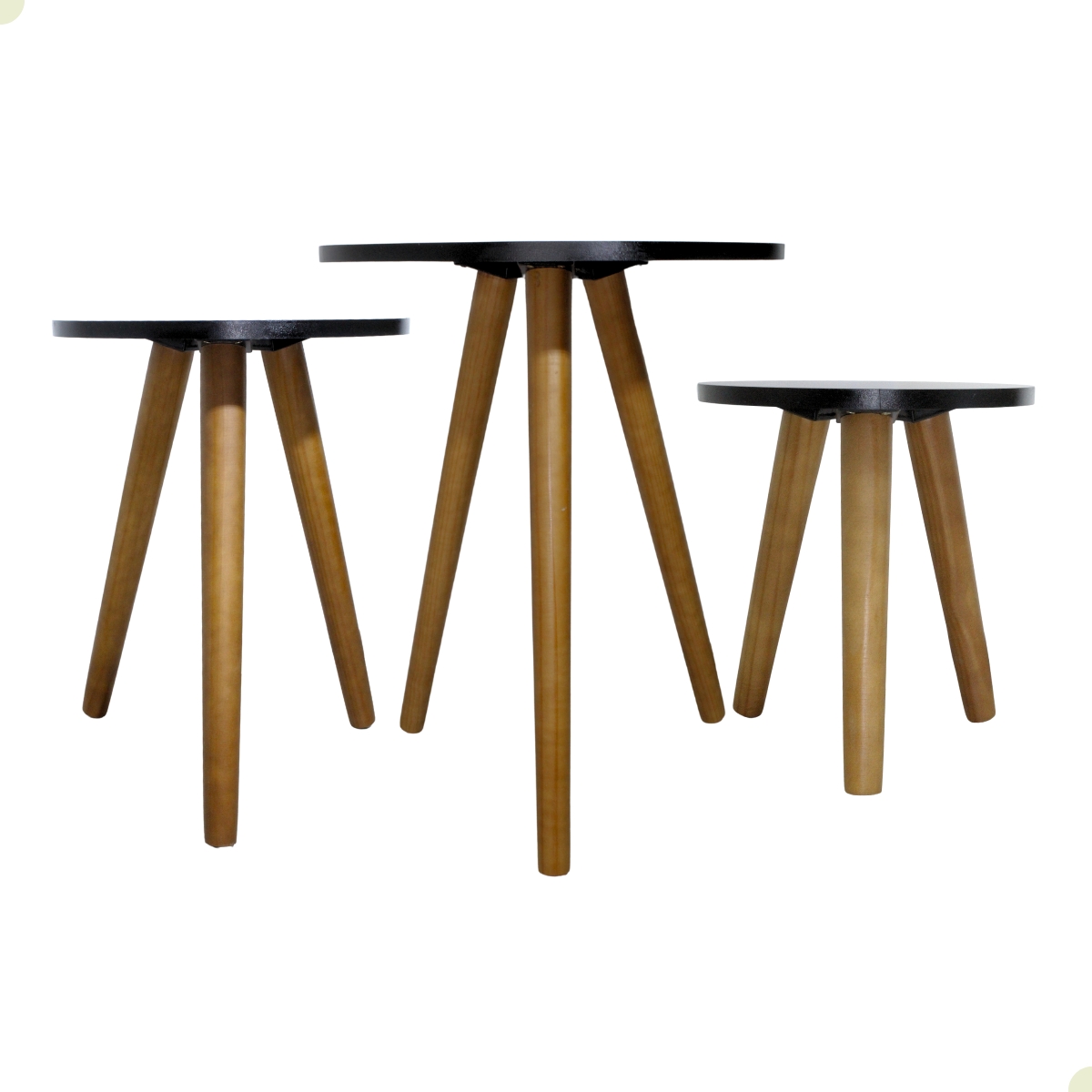 Kit Trio Jogo de Mesinhas Lateral Redondas Sala Pé Palito Decoração Retro Porta Objetos