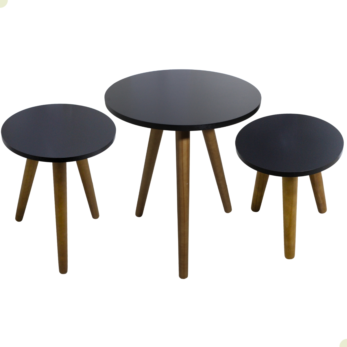 Kit Trio Jogo de Mesinhas Lateral Redondas Sala Pé Palito Decoração Retro Porta Objetos