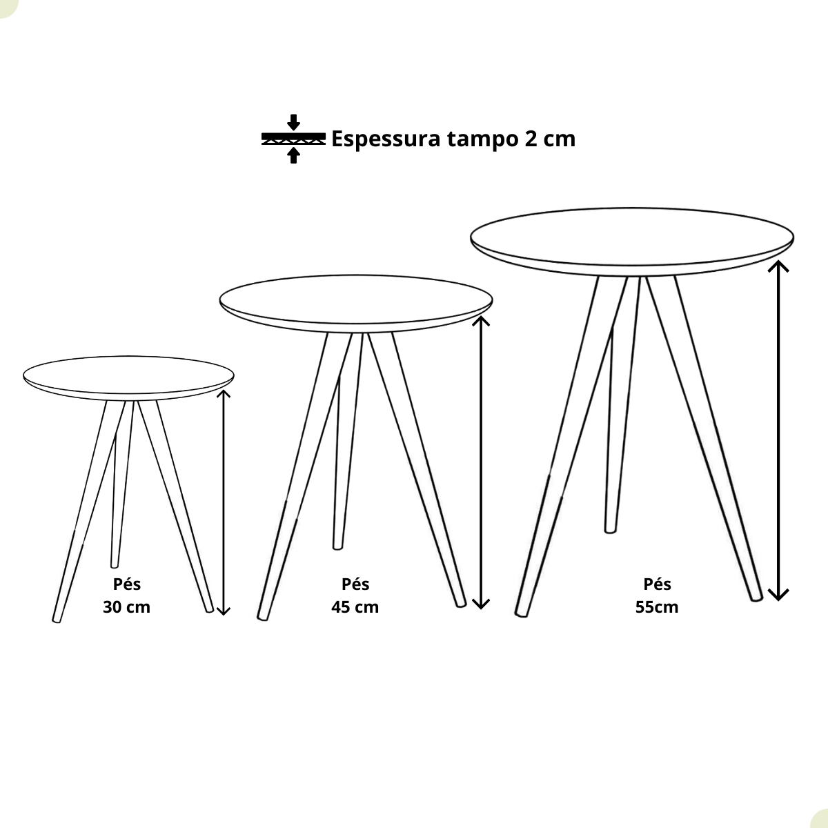 Kit Trio Jogo de Mesinhas Lateral Redondas Sala Pé Palito Decoração Retro Porta Objetos