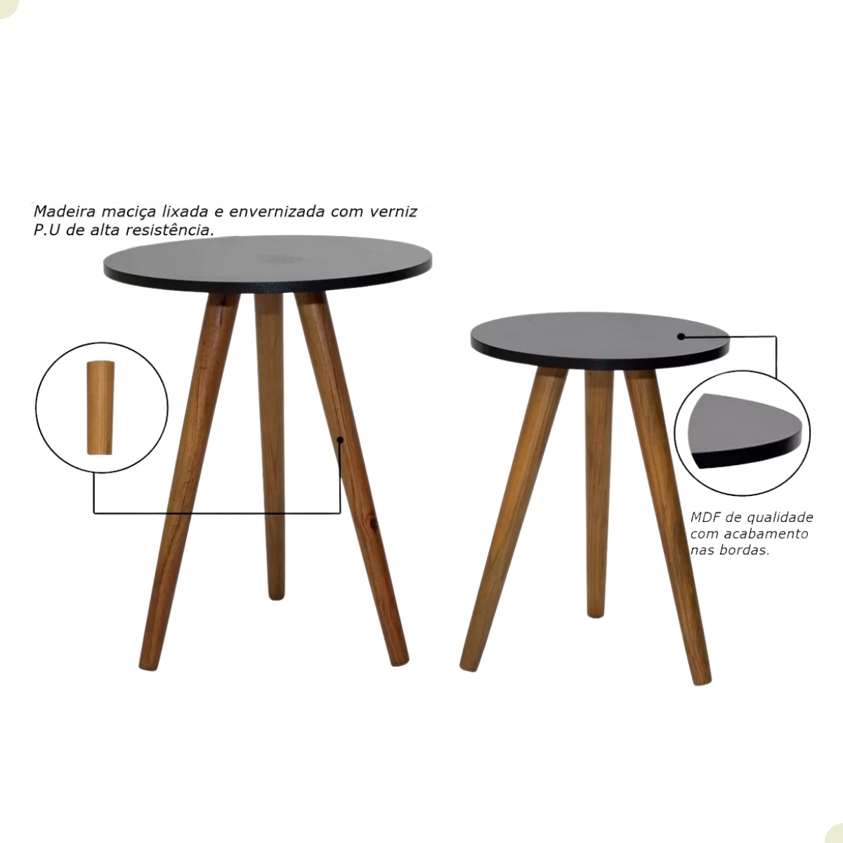 Kit de Mesa Lateral Decoração Pé Palito Sala Conjunto Mesinhas de Madeira