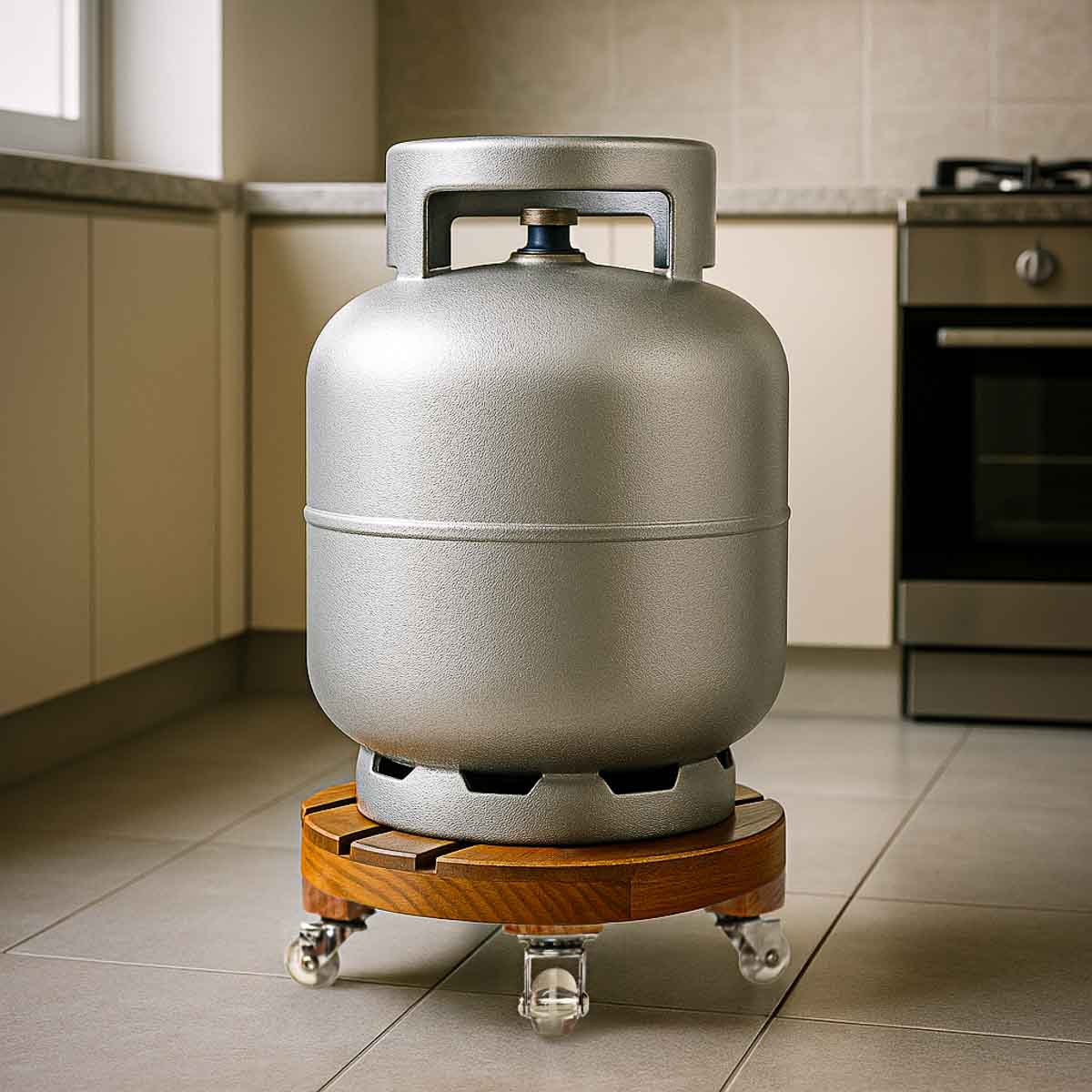 Suporte Para Botijão Vasos Decoração Madeira Moderno Com Rodinha