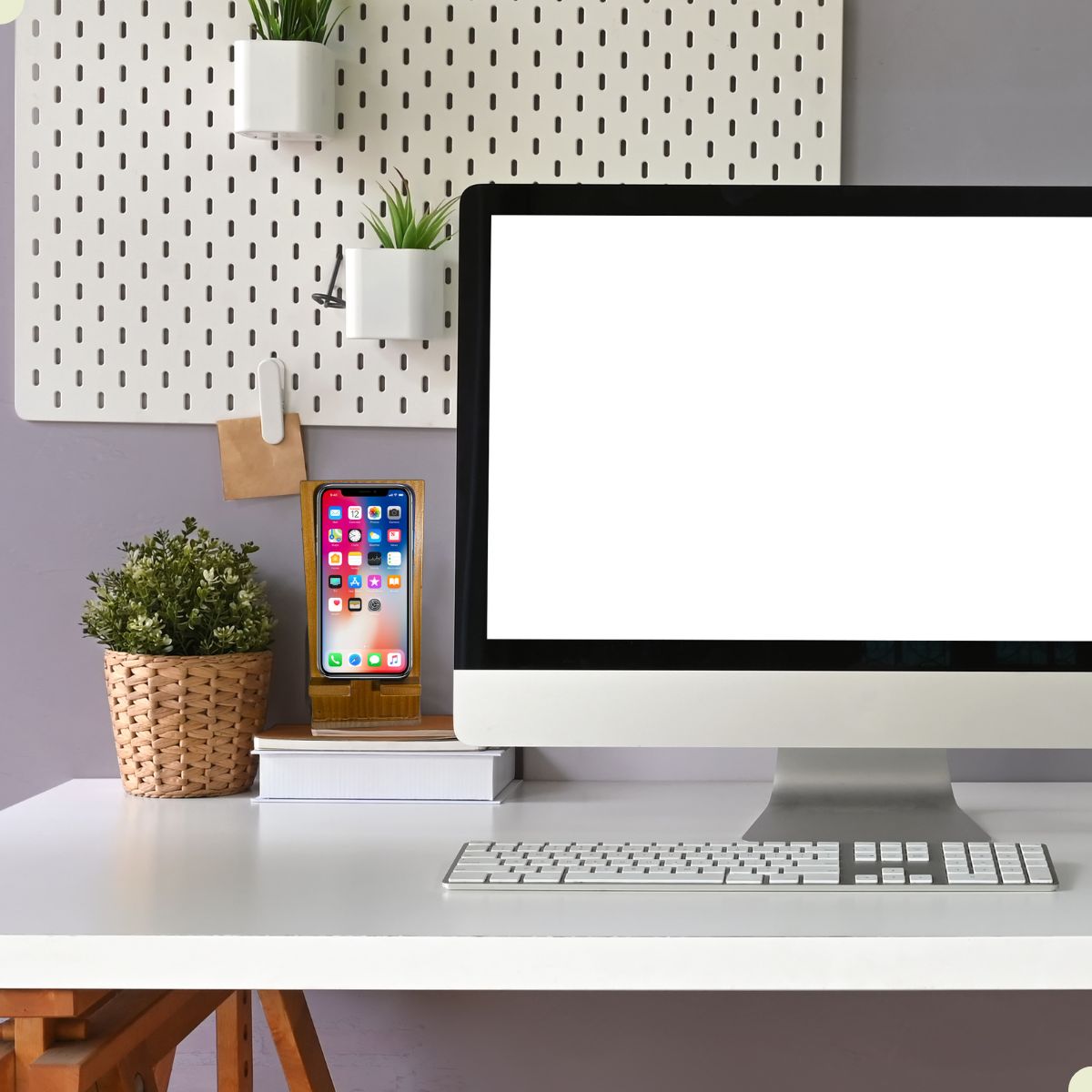 Suporte Para Celular Mesa Retro de Madeira Home Office