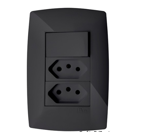 Cj Interruptor Simples + Tomada Dupla 20A 4X2 - Blux Home Grafite