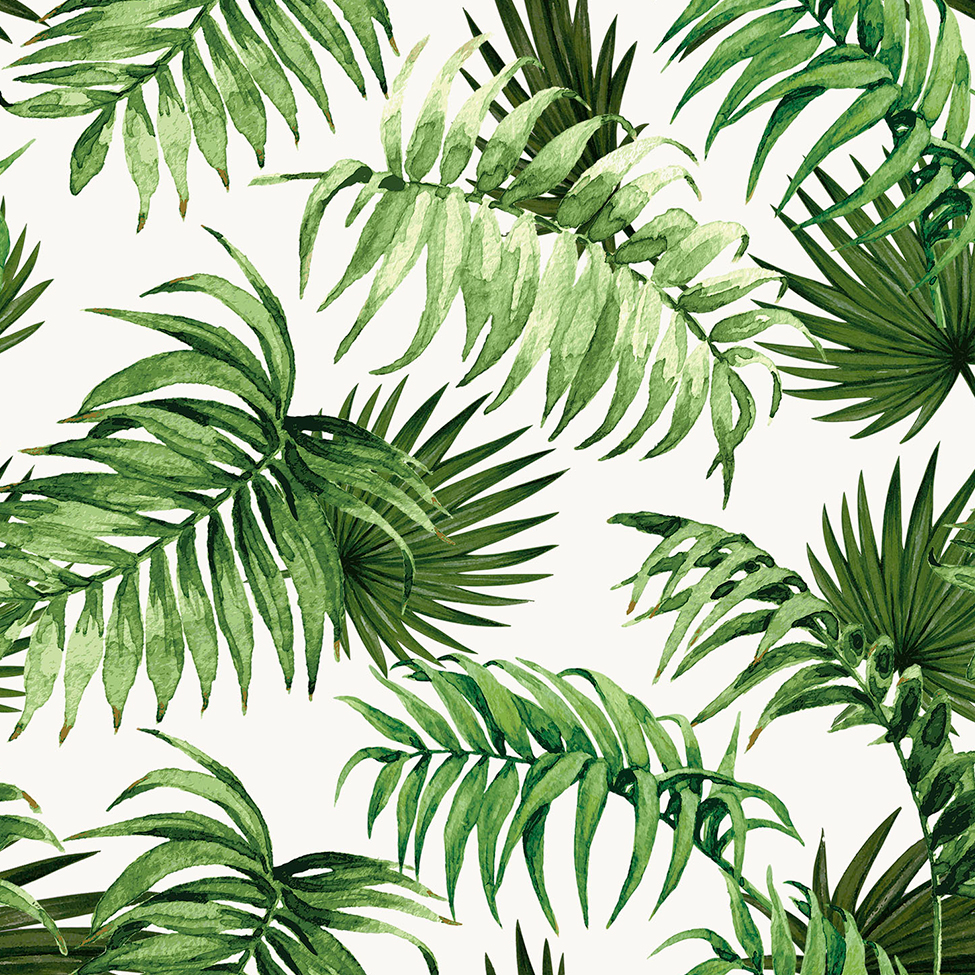 Papel de Parede Folhas Off White e Verde (950x52)