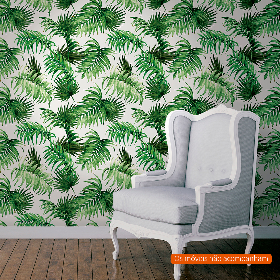 Papel de Parede Folhas Off White e Verde (950x52)