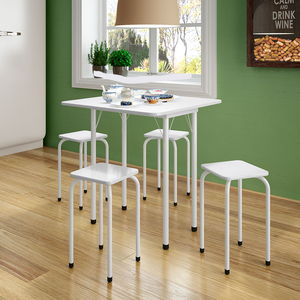Conjunto de Mesa de Cozinha Dobrável com 4 Lugares Asti Branco