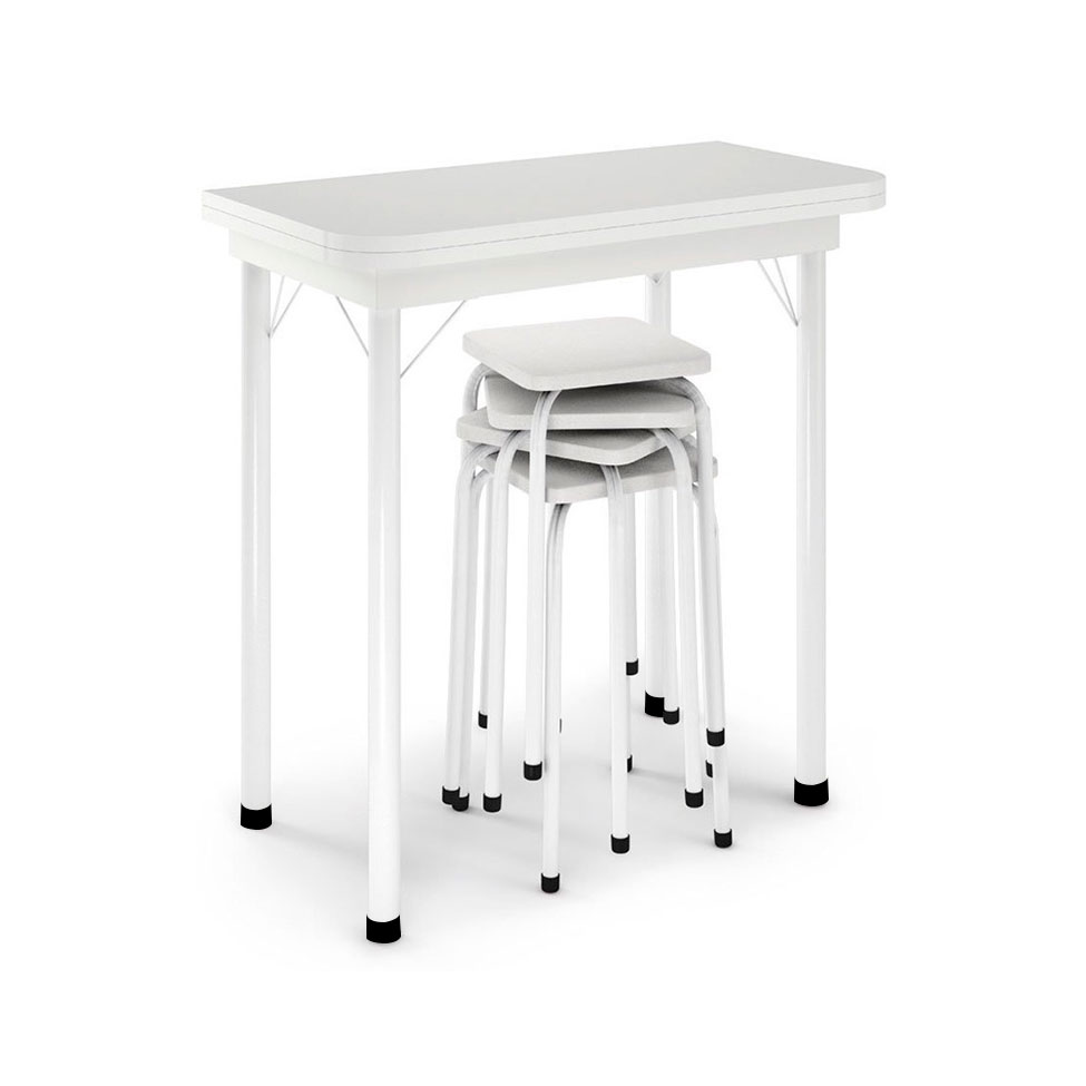 Conjunto de Mesa de Cozinha Dobrável com 4 Lugares Asti Branco