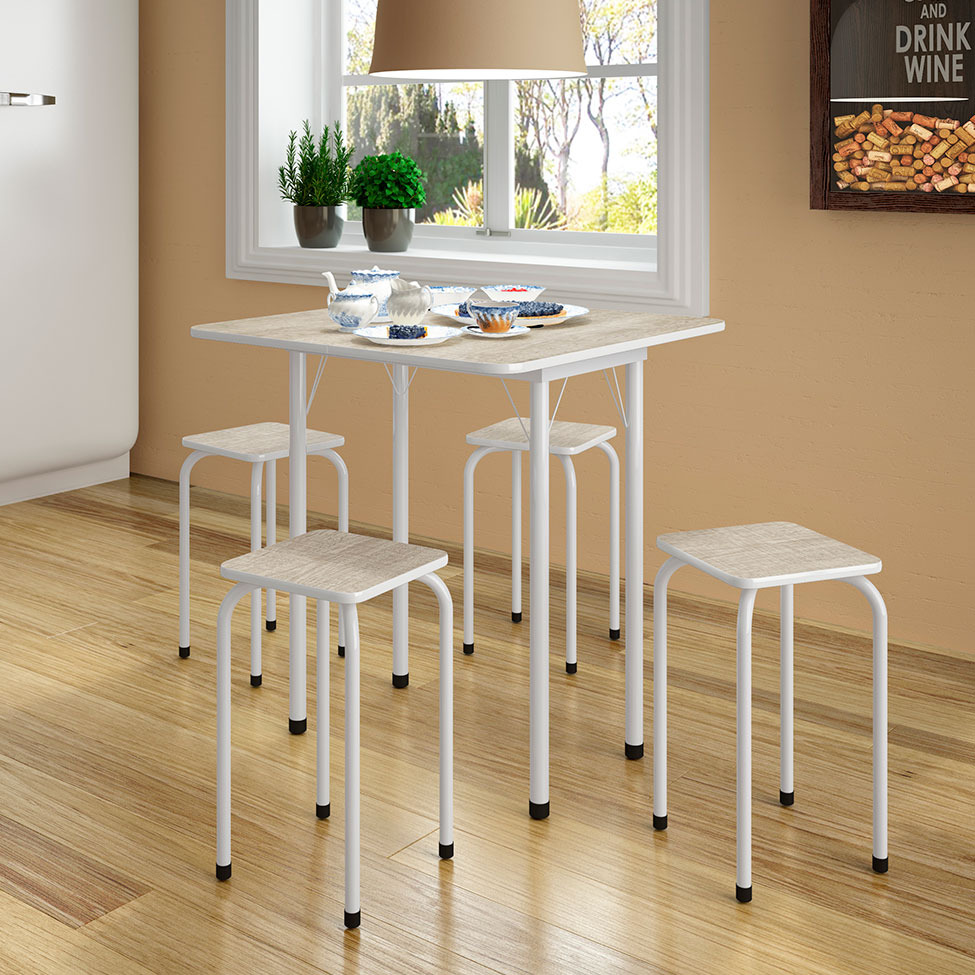 Conjunto de Mesa de Cozinha Dobrável com 4 Lugares Asti Branco e Narita