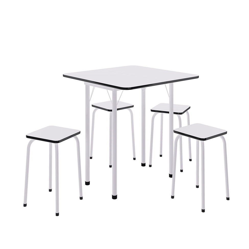 Conjunto de Mesa de Cozinha Dobrável com 4 Lugares Asti Branco e Preto