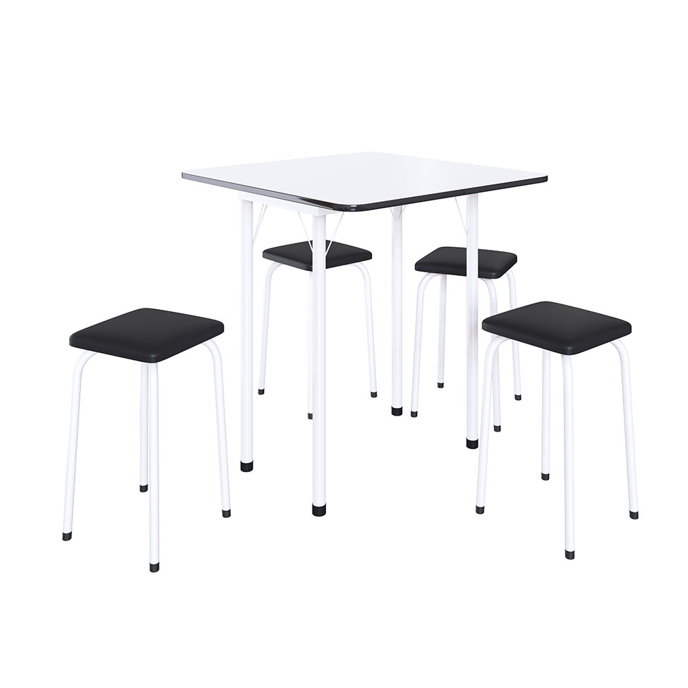 Conjunto de Mesa de Cozinha Dobrável com 4 Lugares Asti Branco e Preto