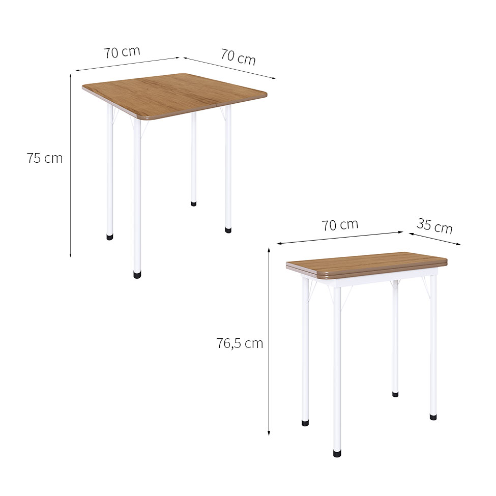 Conjunto de Mesa de Cozinha Dobrável com 4 Lugares Asti Madeira e Branco