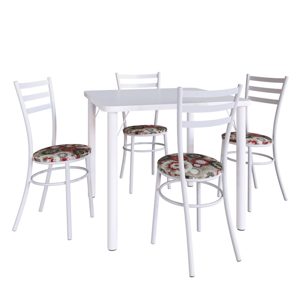 Conjunto de Mesa de Cozinha com 4 Lugares Luca Branco e Colorido