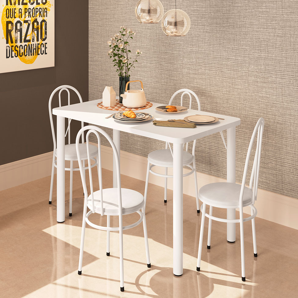 Conjunto de Mesa de Cozinha com 4 Lugares Roma Branco