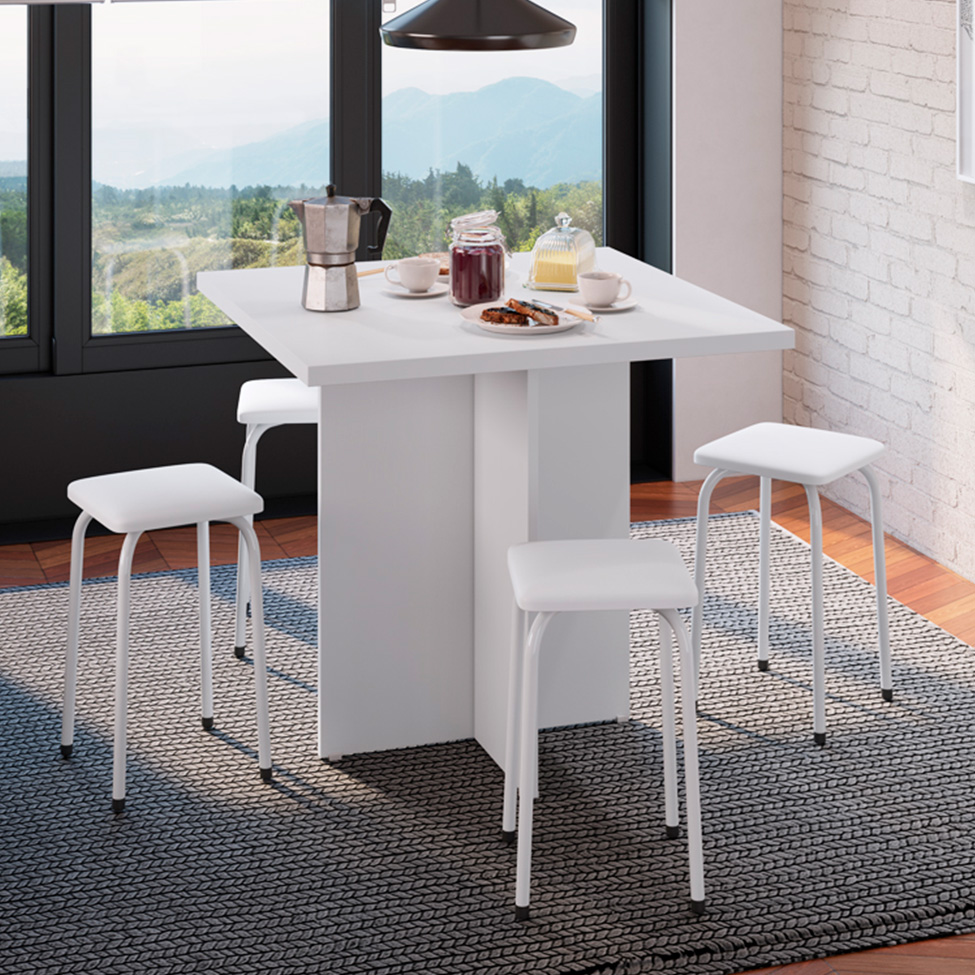 Conjunto de Mesa de Cozinha com 4 Lugares Verona Branco