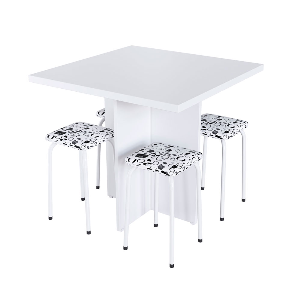 Conjunto de Mesa de Cozinha com 4 Lugares Verona I Branco e Preto